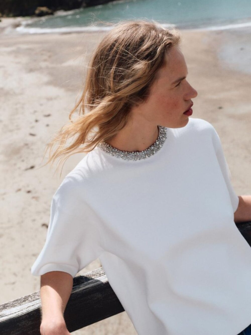 ZARA Small Euc Knitted Top With Rhinestone Collar